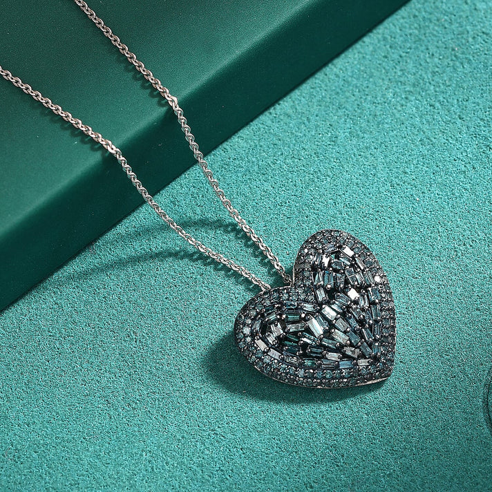 GP Amore Collection - Blue Diamond, White Diamond Pendant with Chain (Size 20) in Rhodium Overlay Sterling Silver 1.08 Ct. 4388848 2