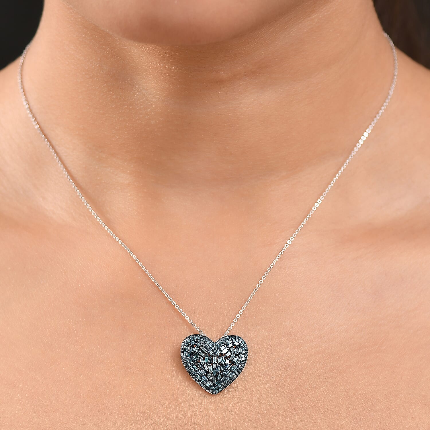 GP Amore Collection - Blue Diamond, White Diamond Pendant with Chain (Size 20) in Rhodium Overlay Sterling Silver 1.08 Ct. 4388848 2
