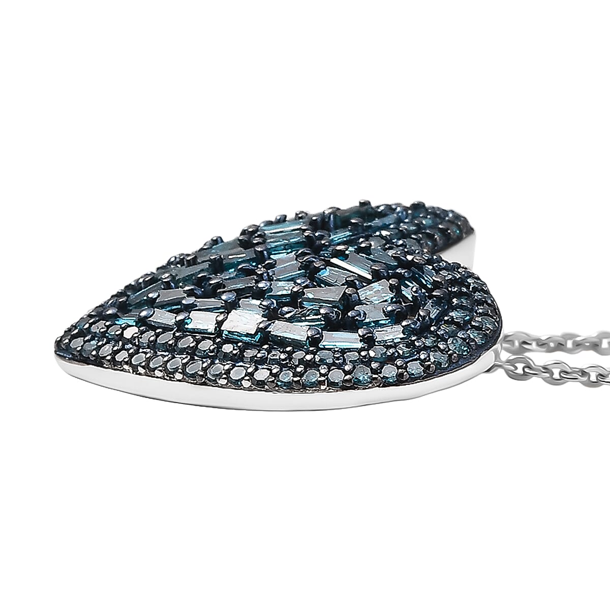 GP Amore Collection - Blue Diamond, White Diamond Pendant with Chain (Size 20) in Rhodium Overlay Sterling Silver 1.08 Ct. 4388848 4