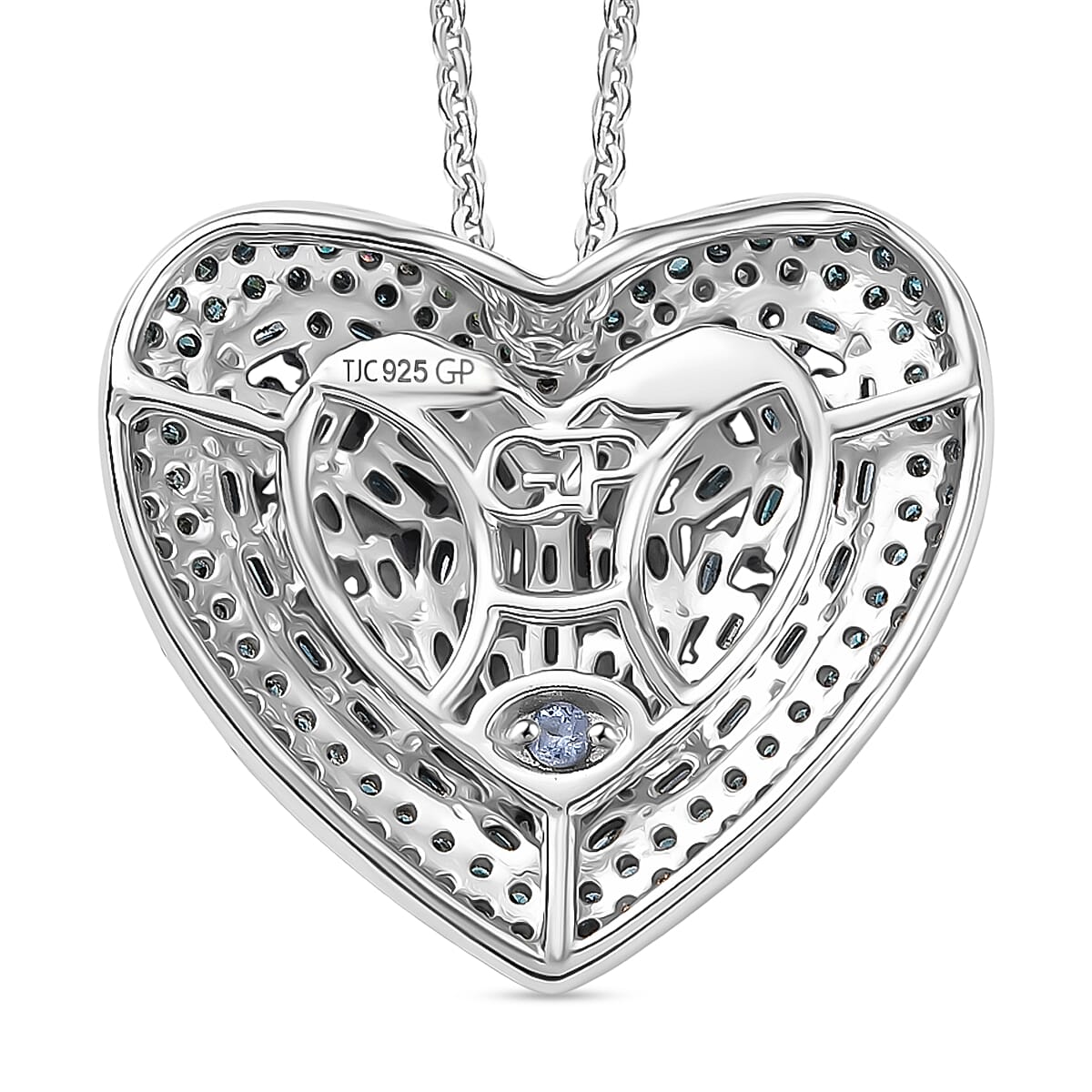 GP Amore Collection - Blue Diamond, White Diamond Pendant with Chain (Size 20) in Rhodium Overlay Sterling Silver 1.08 Ct. 4388848 5