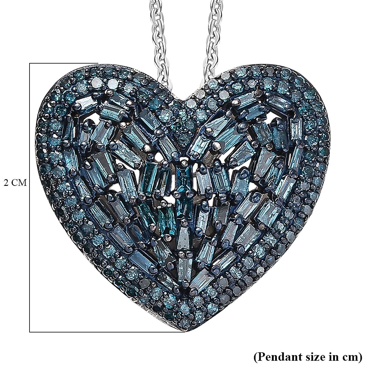 GP Amore Collection - Blue Diamond, White Diamond Pendant with Chain (Size 20) in Rhodium Overlay Sterling Silver 1.08 Ct. 4388848 6