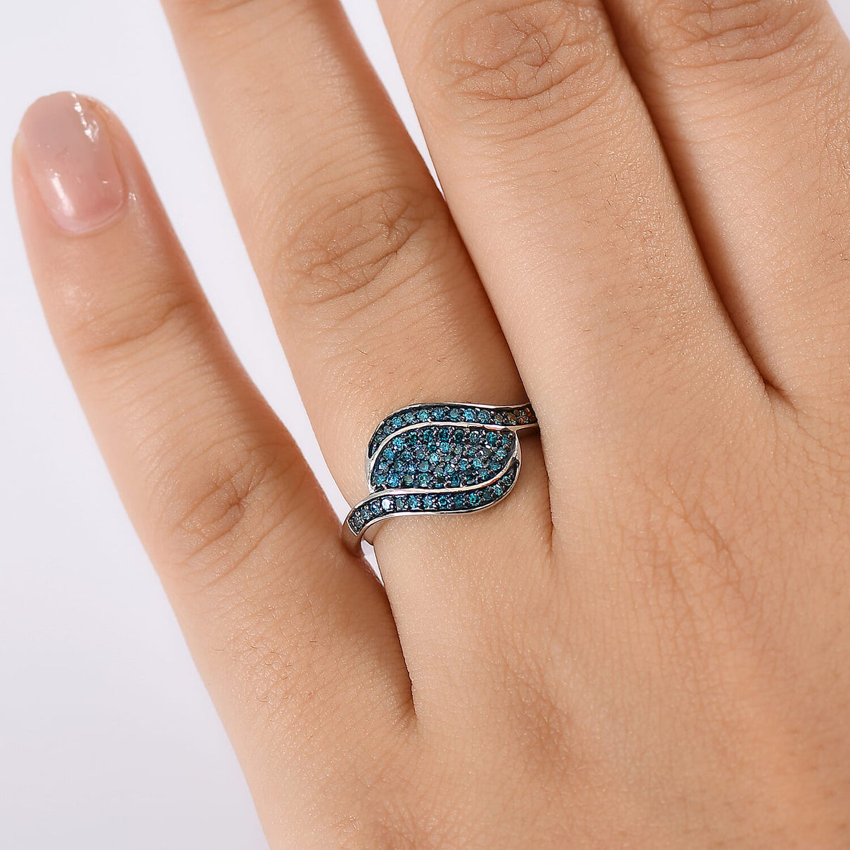 Blue Diamond Ring in Rhodium Overlay Sterling Silver 0.50 Ct. 8162580 3