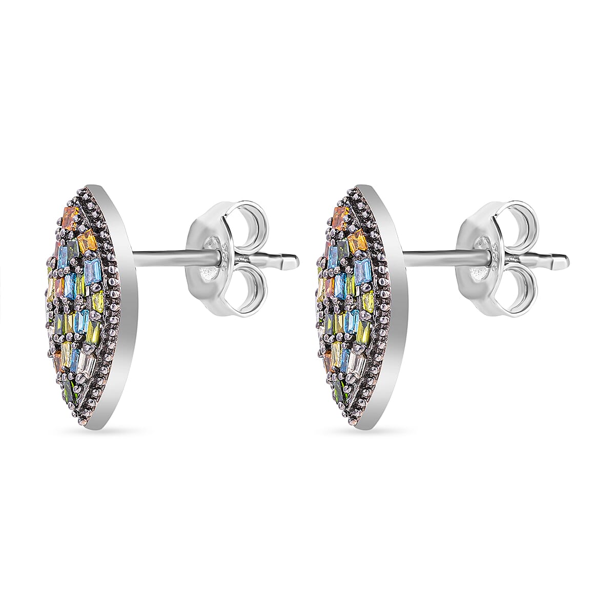 Multi Diamond Earrings in Platinum Overlay Sterling Silver 0.32 Ct 7631179 0