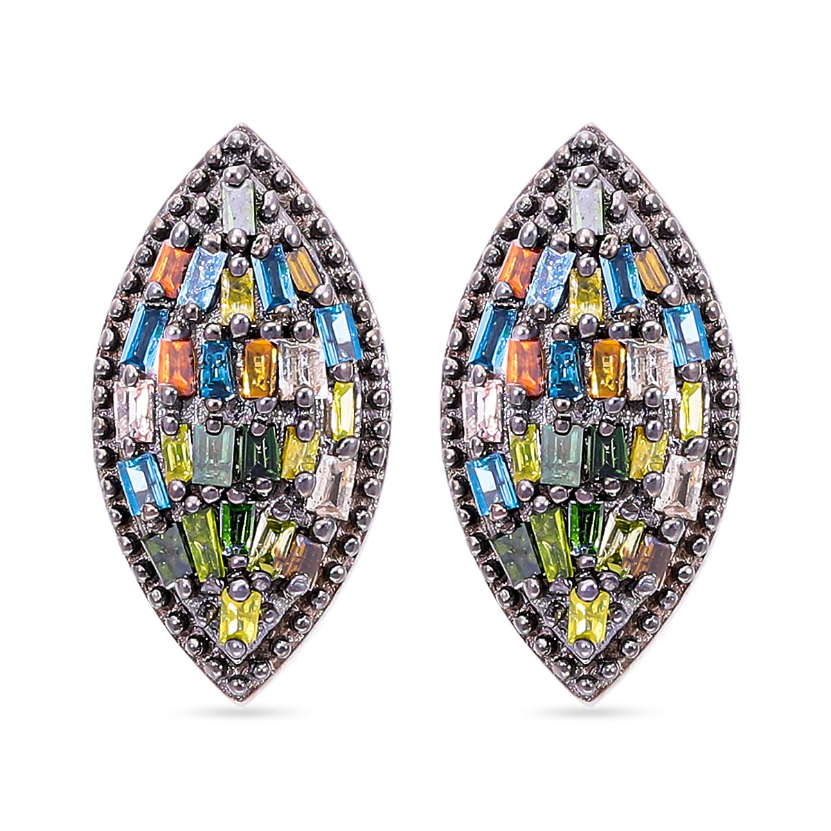 Multi Diamond Earrings in Platinum Overlay Sterling Silver 0.32 Ct 7631179 1
