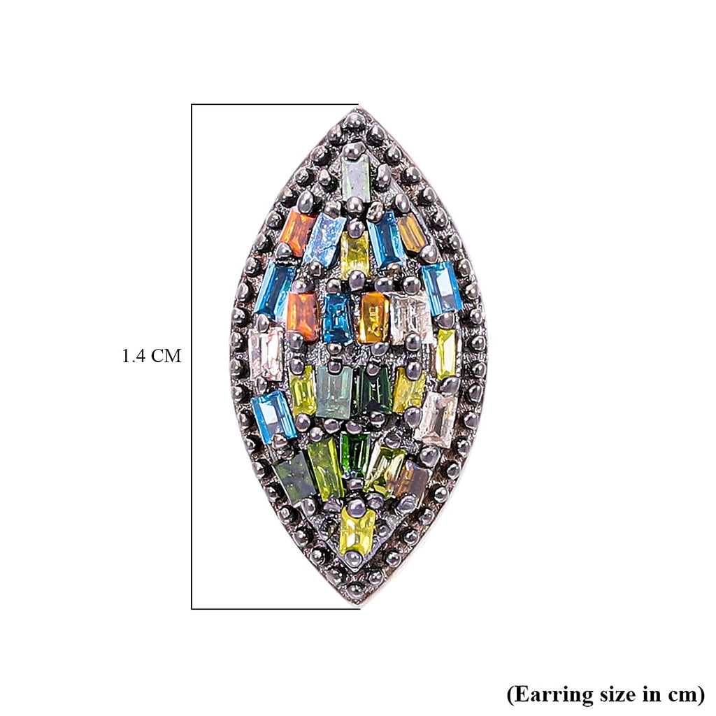 Multi Diamond Earrings in Platinum Overlay Sterling Silver 0.32 Ct