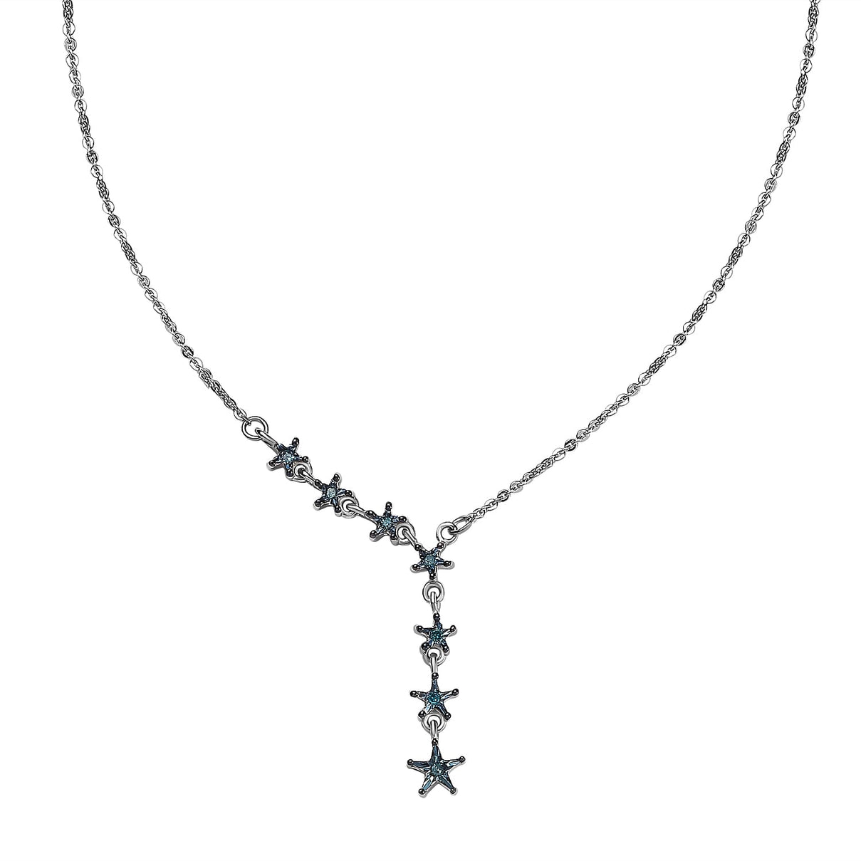 Blue Diamond Stars Necklace (Size - 18) in Platinum Overlay Sterling Silver 7688798 0
