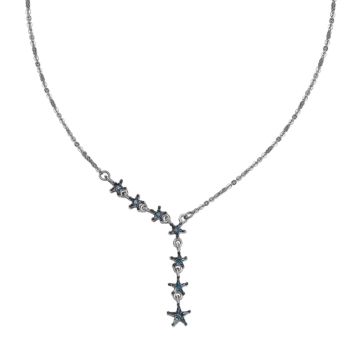 Blue Diamond Stars Necklace (Size - 18) in Platinum Overlay Sterling Silver 7688798 0