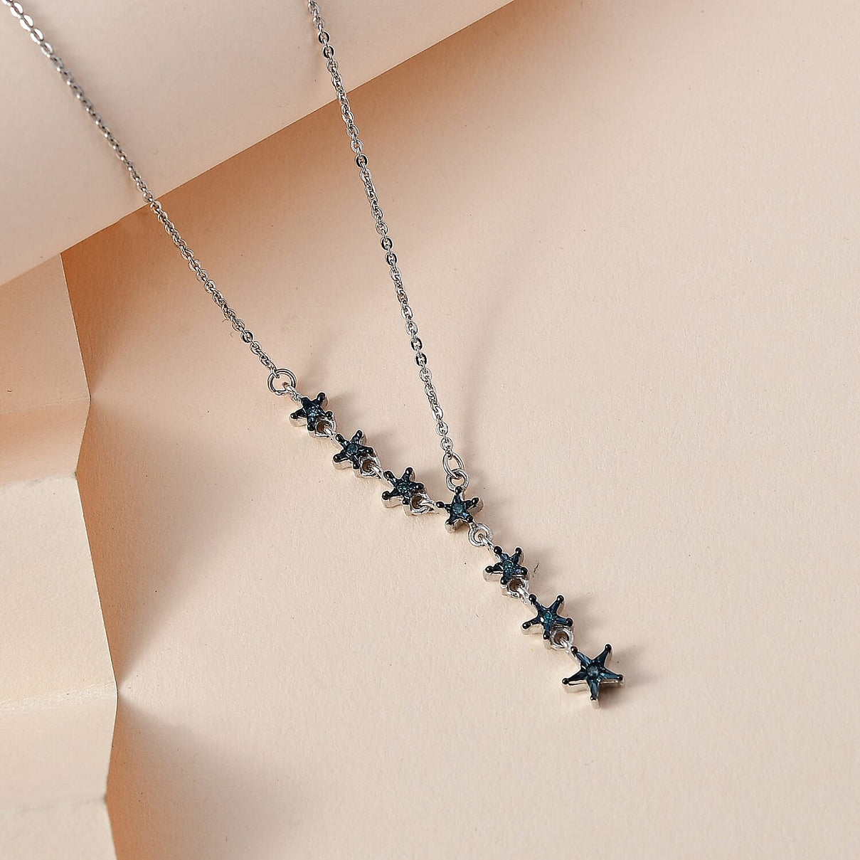 Blue Diamond Stars Necklace (Size - 18) in Platinum Overlay Sterling Silver 7688798 2