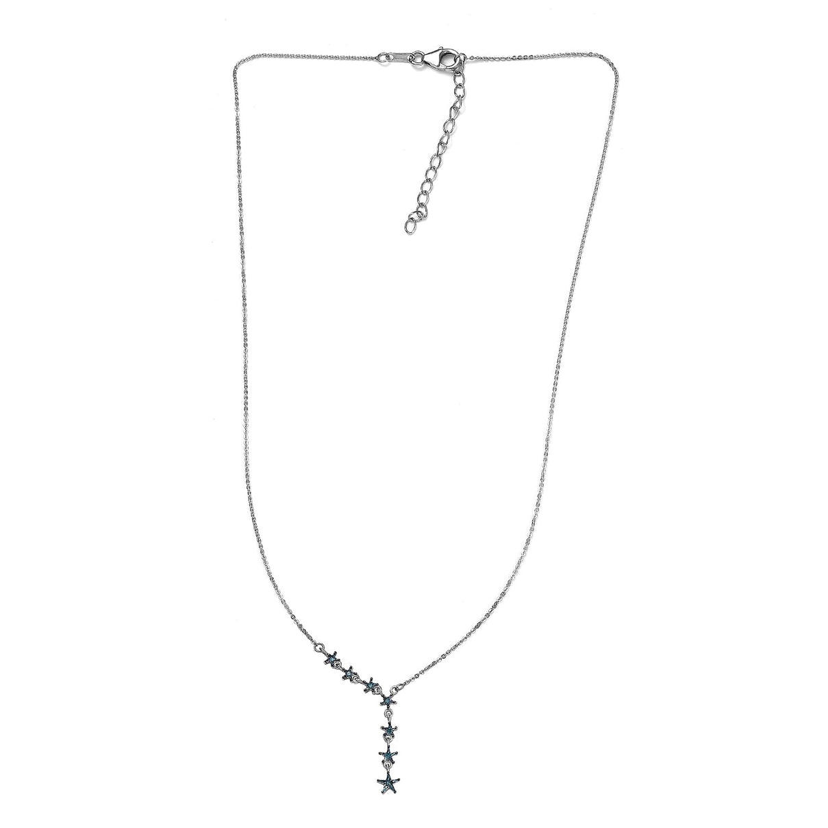 Blue Diamond Stars Necklace (Size - 18) in Platinum Overlay Sterling Silver 7688798 4