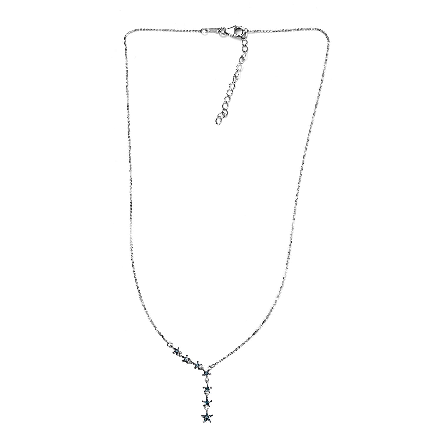 Blue Diamond Stars Necklace (Size - 18) in Platinum Overlay Sterling Silver 7688798 4