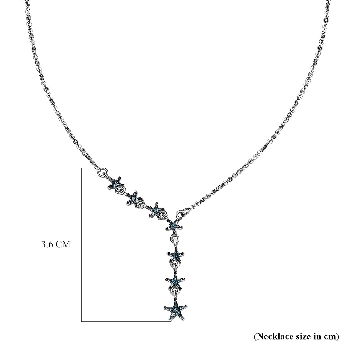 Blue Diamond Stars Necklace (Size - 18) in Platinum Overlay Sterling Silver 7688798 5