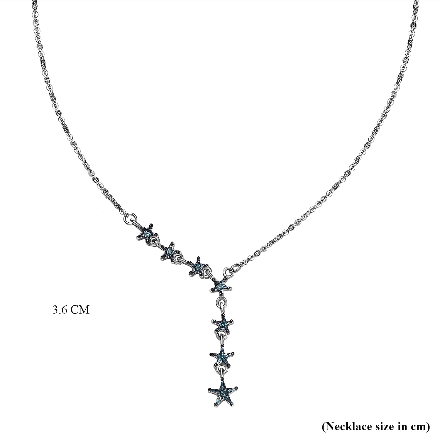 Blue Diamond Stars Necklace (Size - 18) in Platinum Overlay Sterling Silver 7688798 5