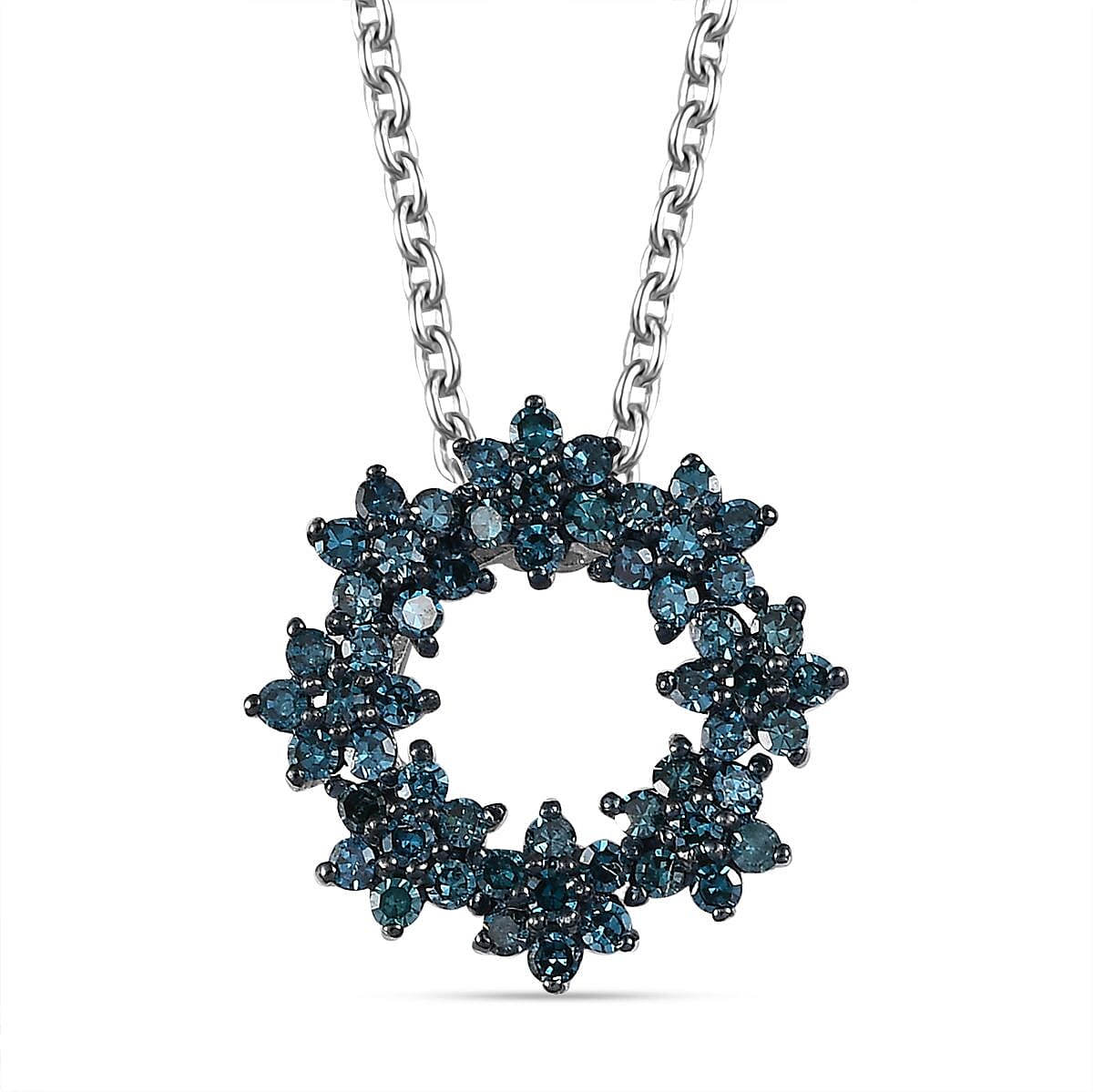 Blue Diamond Pendant with Chain (Size 20) in Rhodium Overlay  Sterling Silver 0.49 Ct. 4325596 0