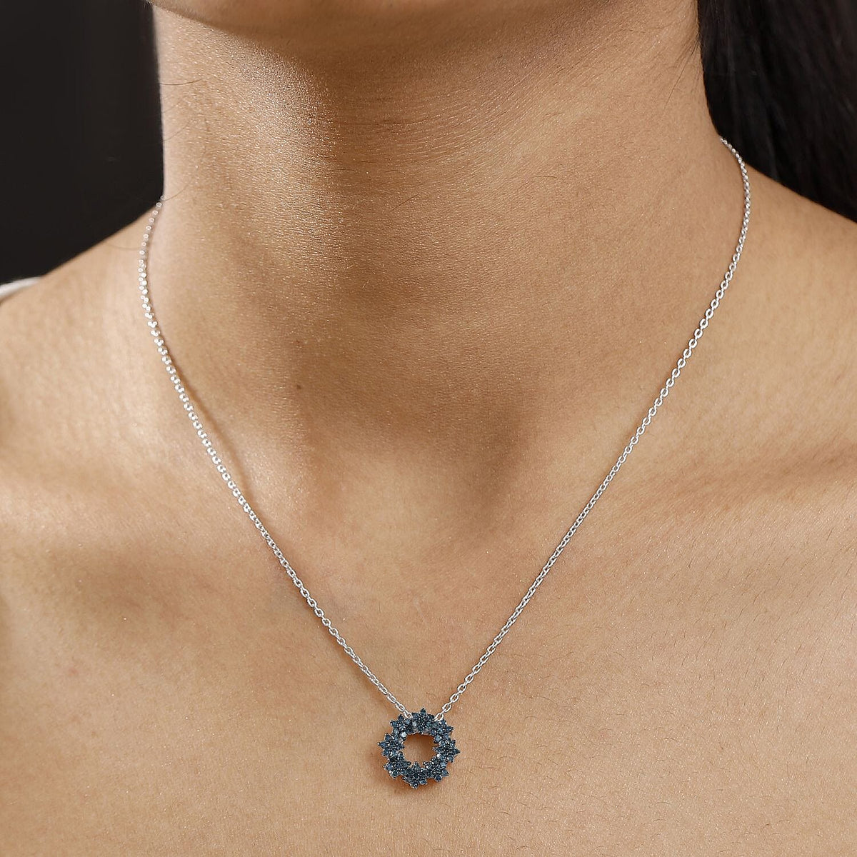 Blue Diamond Pendant with Chain (Size 20) in Rhodium Overlay  Sterling Silver 0.49 Ct. 4325596 2