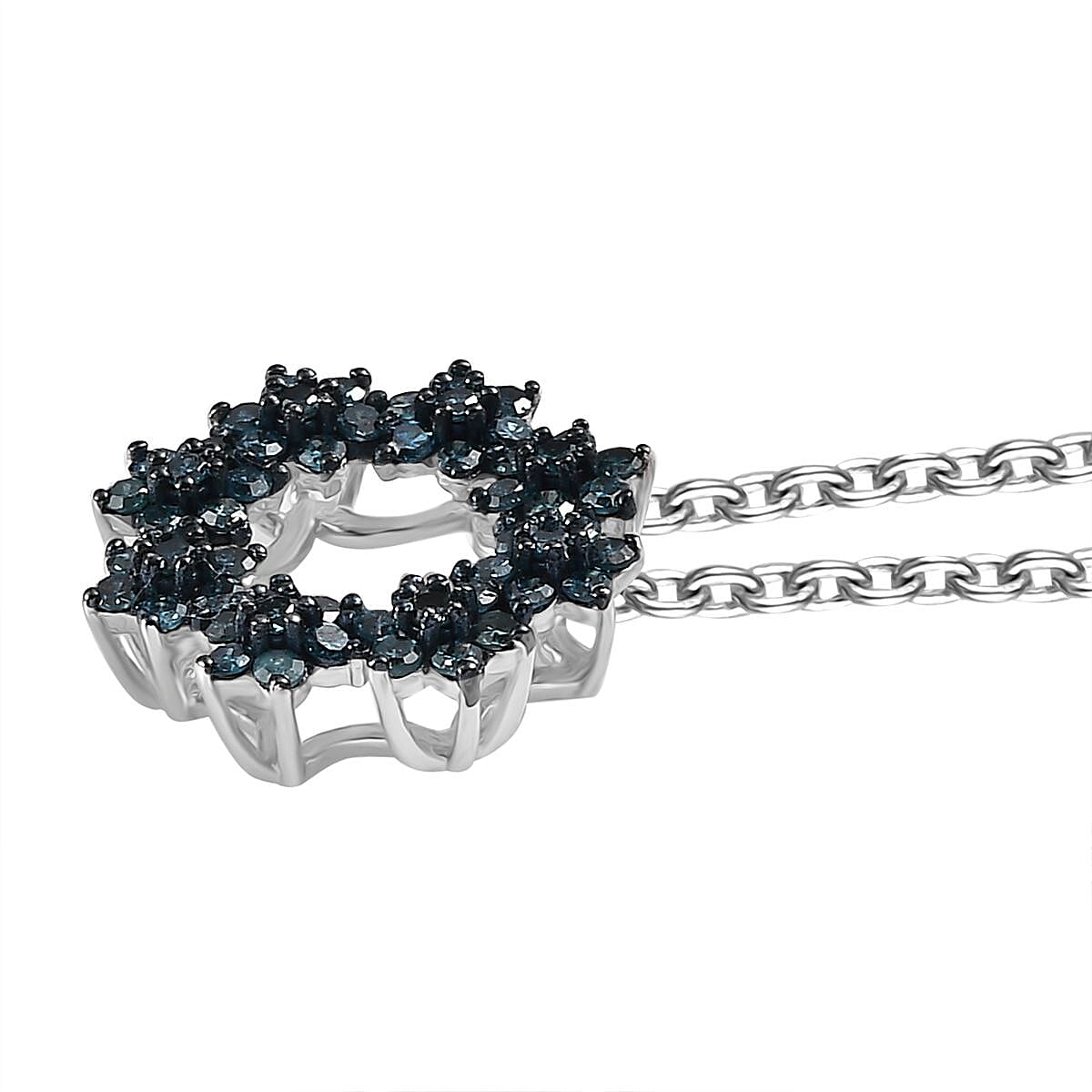 Blue Diamond Pendant with Chain (Size 20) in Rhodium Overlay  Sterling Silver 0.49 Ct. 4325596 4