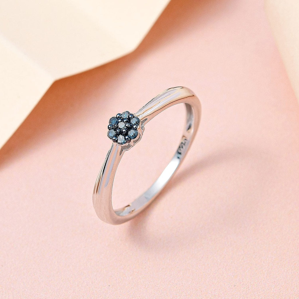 Blue Diamond Ring in Platinum Overlay Sterling Silver