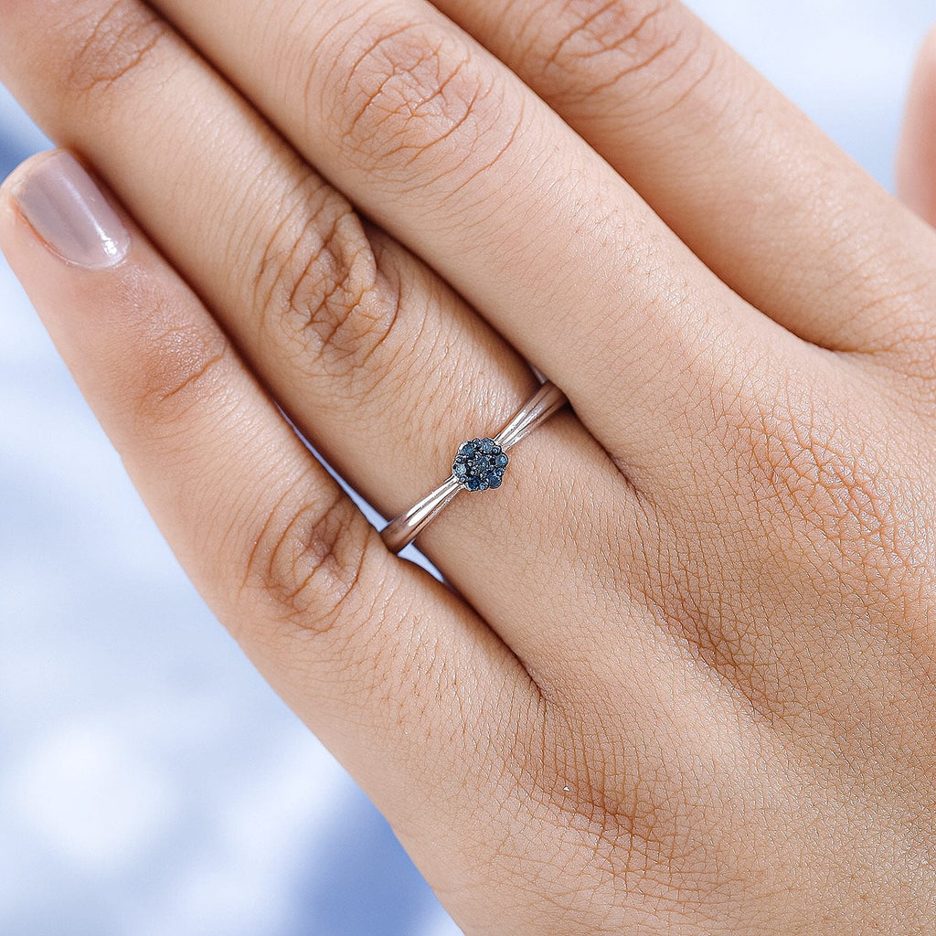 Blue Diamond Ring in Platinum Overlay Sterling Silver