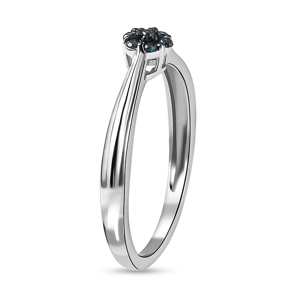 Blue Diamond Ring in Platinum Overlay Sterling Silver