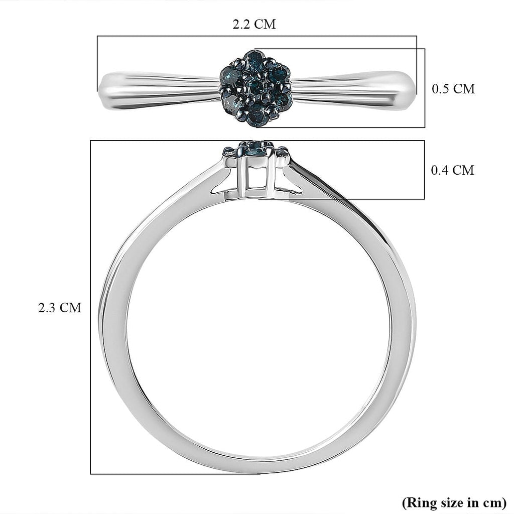 Blue Diamond Ring in Platinum Overlay Sterling Silver