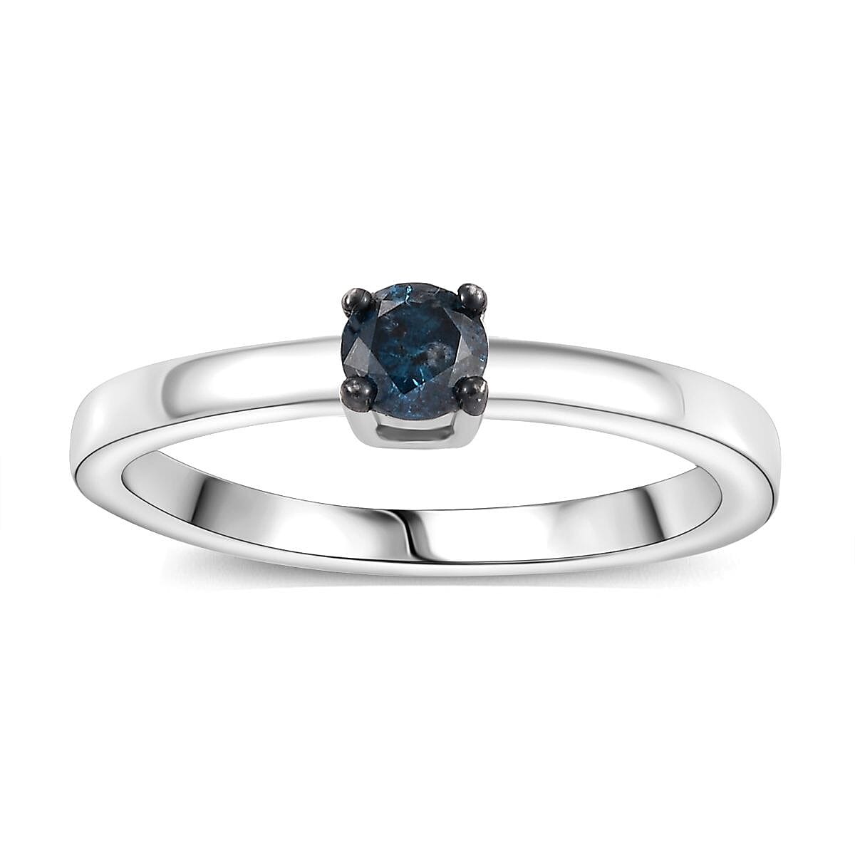 Blue Diamond Solitaire Ring in Rhodium Overlay Sterling Silver V32699787 3