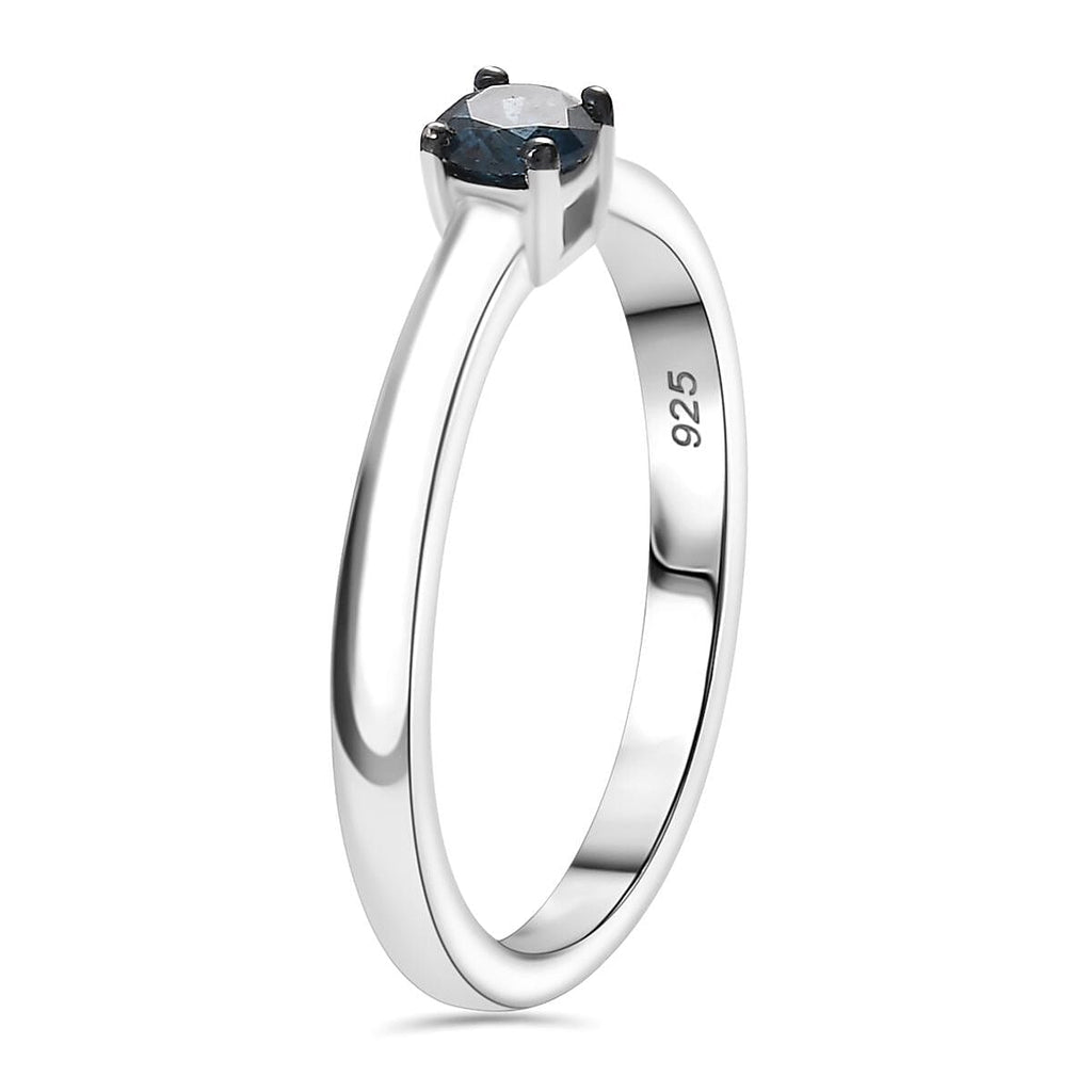 Blue Diamond Solitaire Ring in Rhodium Overlay Sterling Silver