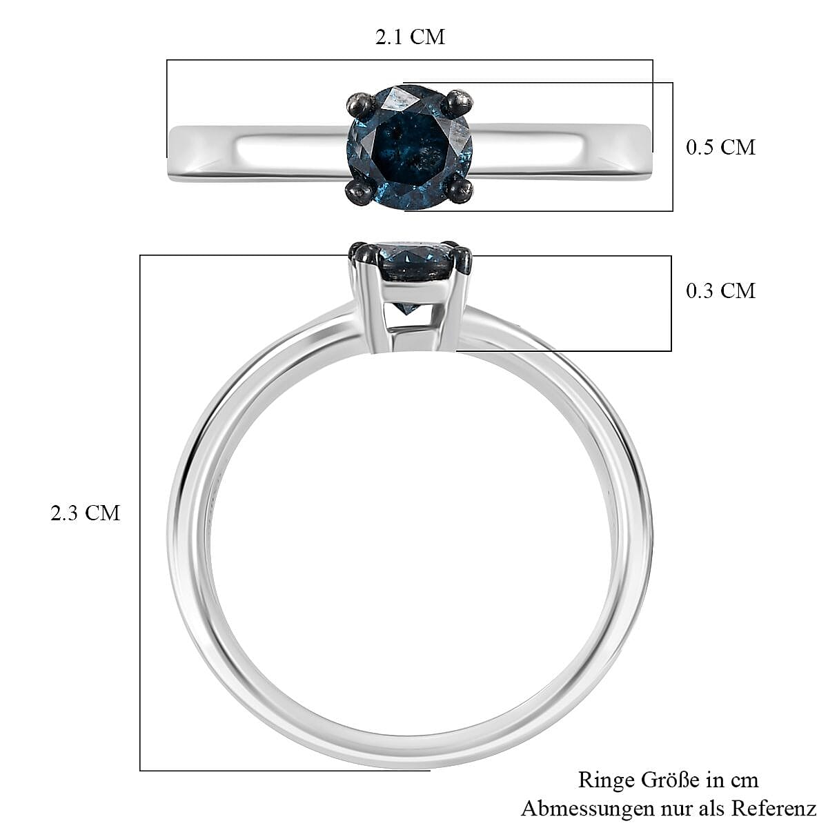 Blue Diamond Solitaire Ring in Rhodium Overlay Sterling Silver V32699787 6