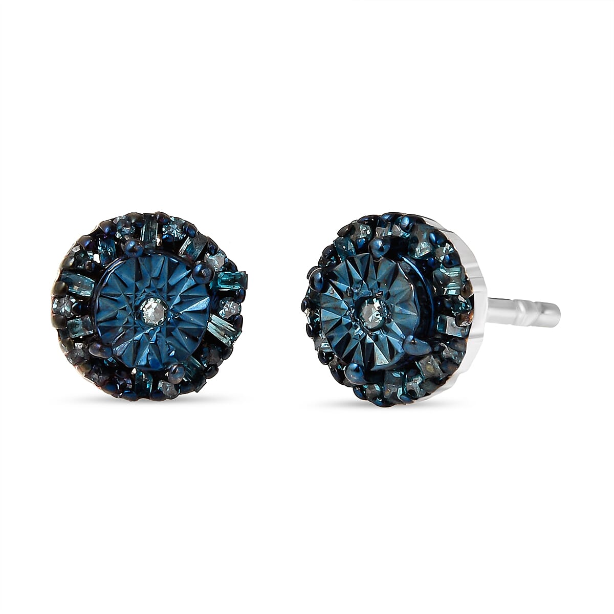 Blue Diamond  Solitaire Stud Push Post Earring in Platinum Overlay Sterling Silver 0.15 ct  0.148  Ct. 7668288 0