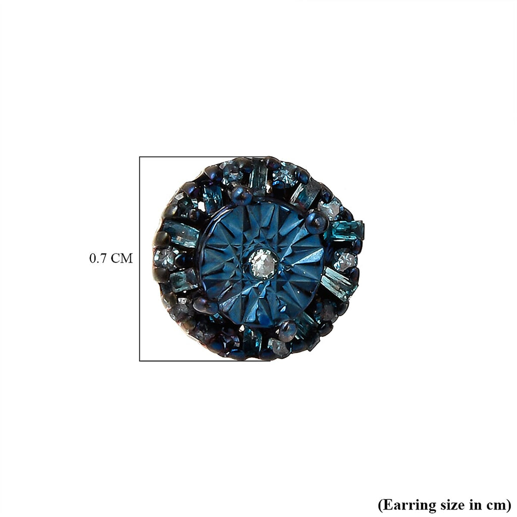 Blue Diamond  Solitaire Stud Push Post Earring in Platinum Overlay Sterling Silver 0.15 ct  0.148  Ct.