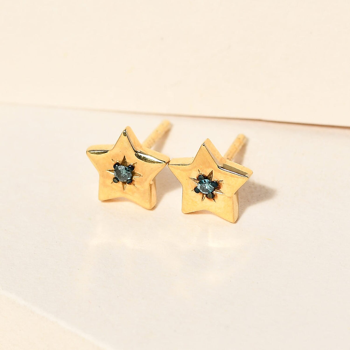 Blue Diamond Star Stud Earrings in Gold Plated Sterling Silver 8726667 2