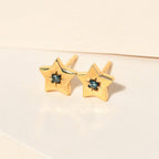 Blue Diamond Star Stud Earrings (With Push Back)  in 14K Gold Overlay Sterling Silver
