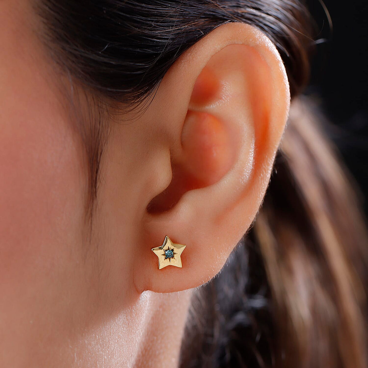 Blue Diamond Star Stud Earrings in Gold Plated Sterling Silver 8726667 3
