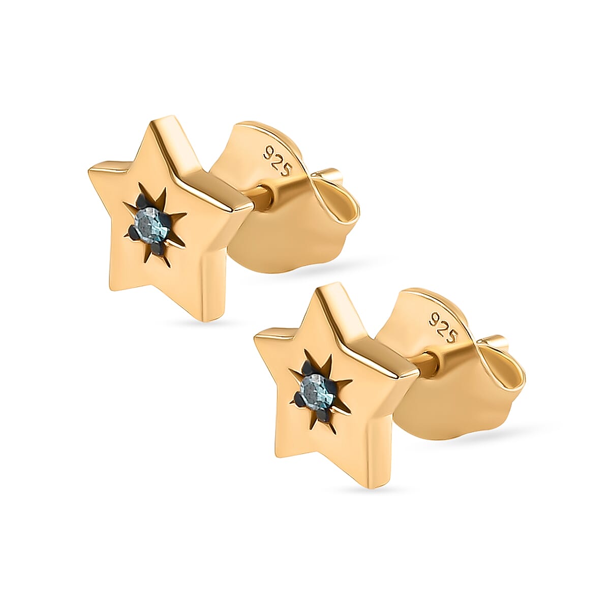 Blue Diamond Star Stud Earrings in Gold Plated Sterling Silver 8726667 4
