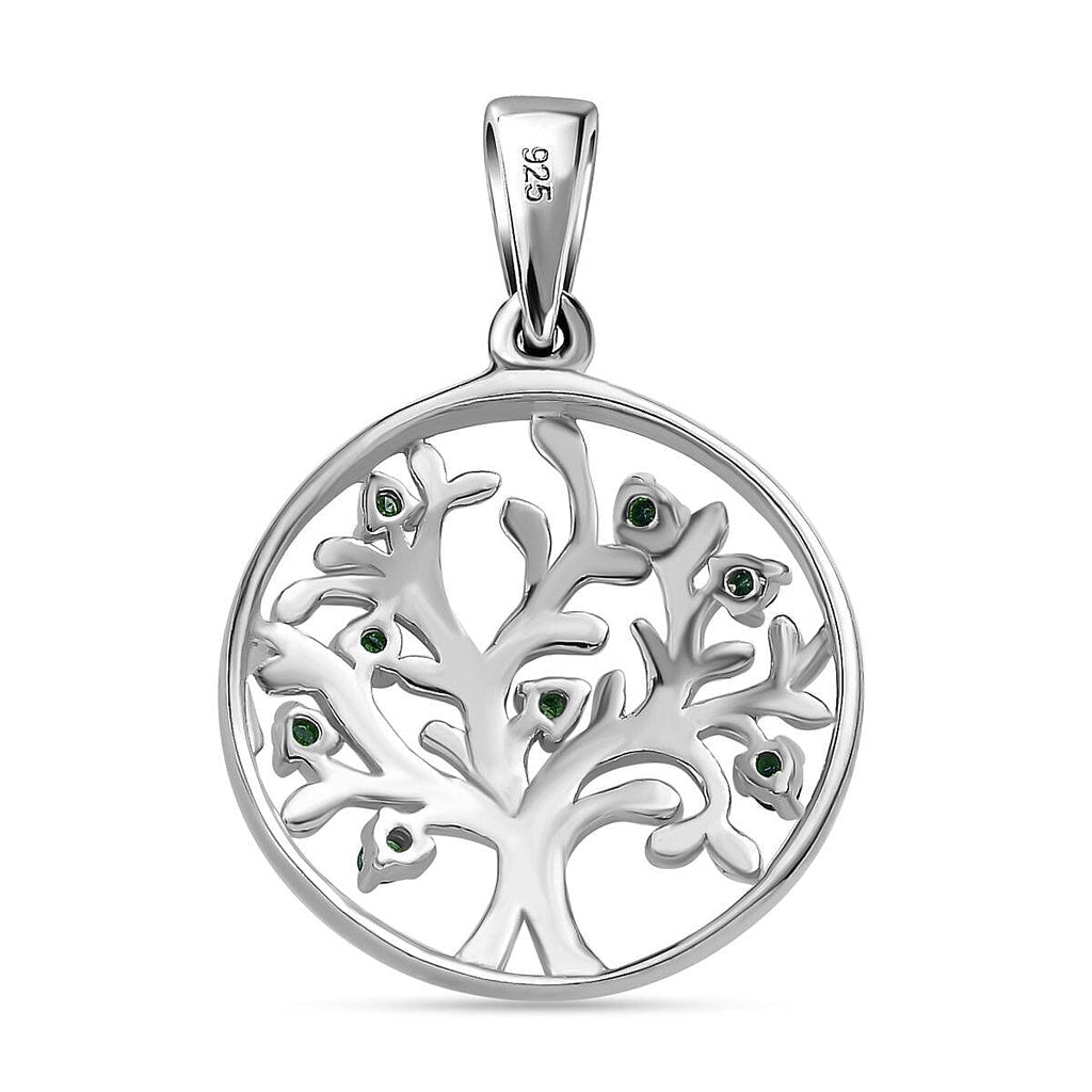 Blue Diamond Tree of Life Pendant in Platinum Overlay Sterling Silver
