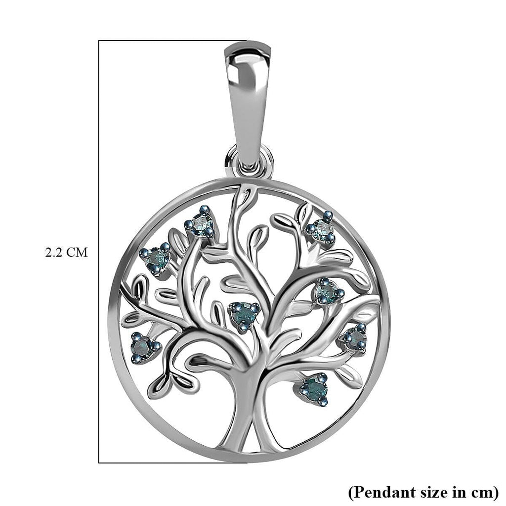 Blue Diamond Tree of Life Pendant in Platinum Overlay Sterling Silver
