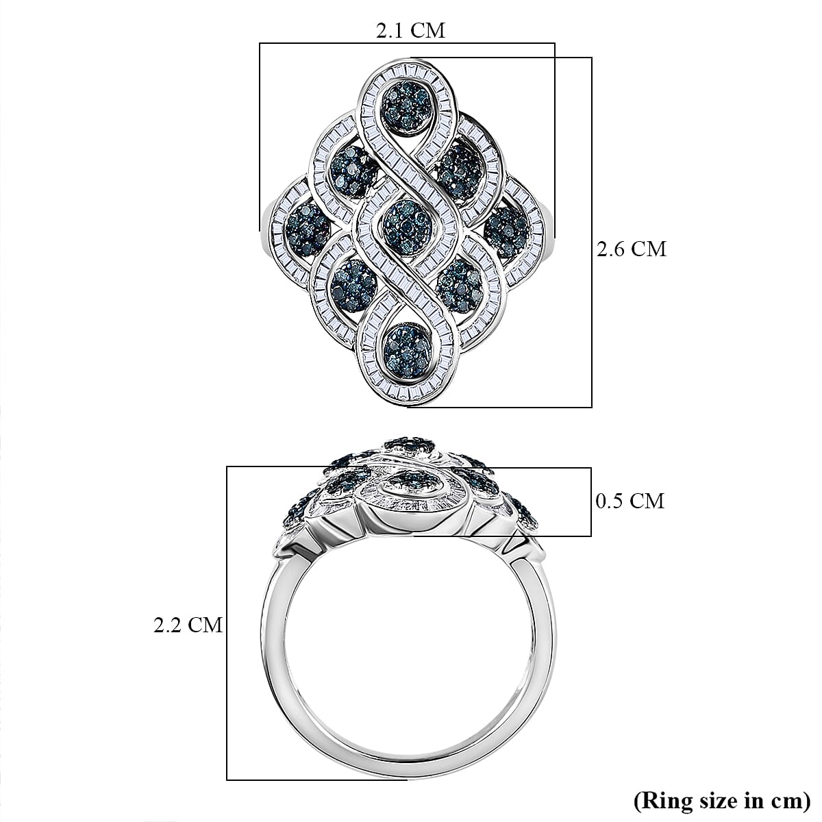 Blue and White Diamond Cluster Ring in Platinum Overlay Sterling Silver 7663194 5