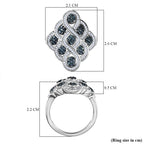 Designer Inspired Blue and White Diamond Ring in Platinum Overlay Sterling Silver 1.00 Ct