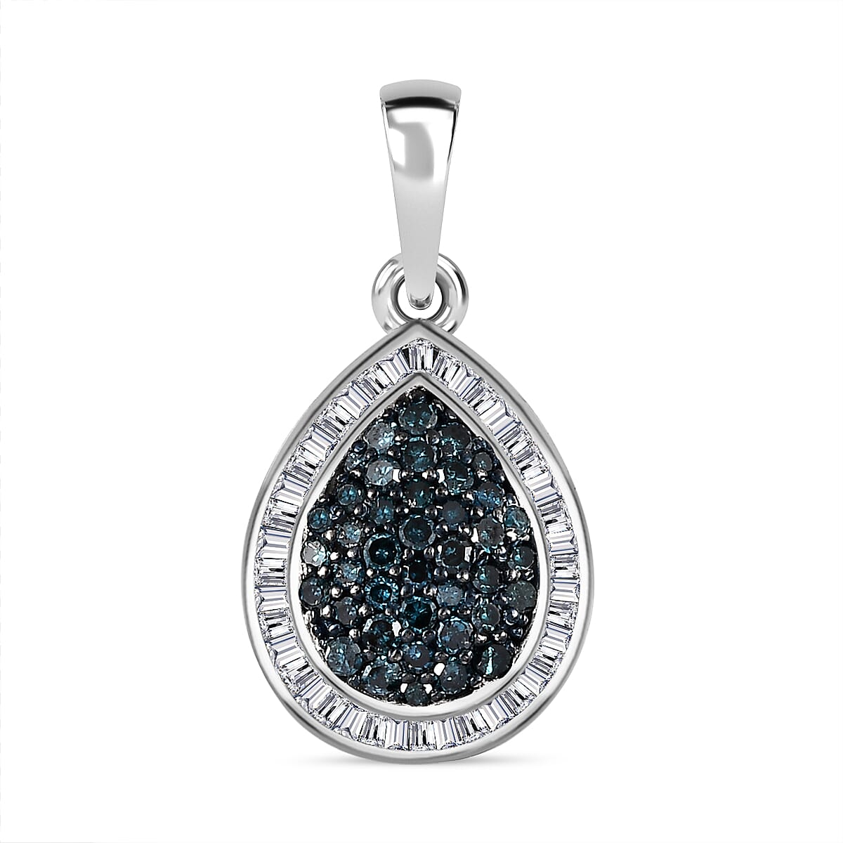 Blue &amp; White Diamond Teardrop Pendant in Platinum Overlay Sterling Silver 0.51 Ct 7658109 0