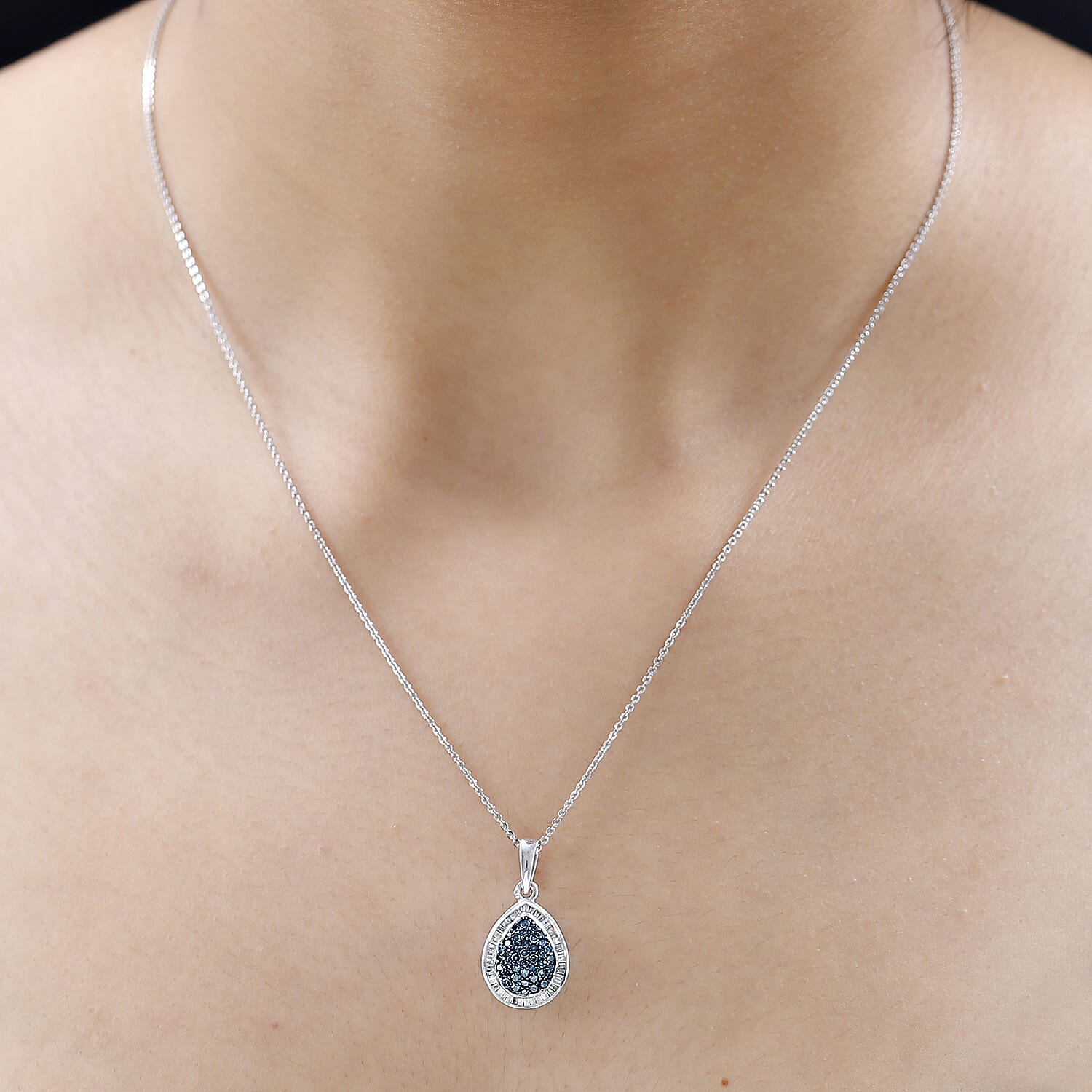 Blue &amp; White Diamond Teardrop Pendant in Platinum Overlay Sterling Silver 0.51 Ct 7658109 2