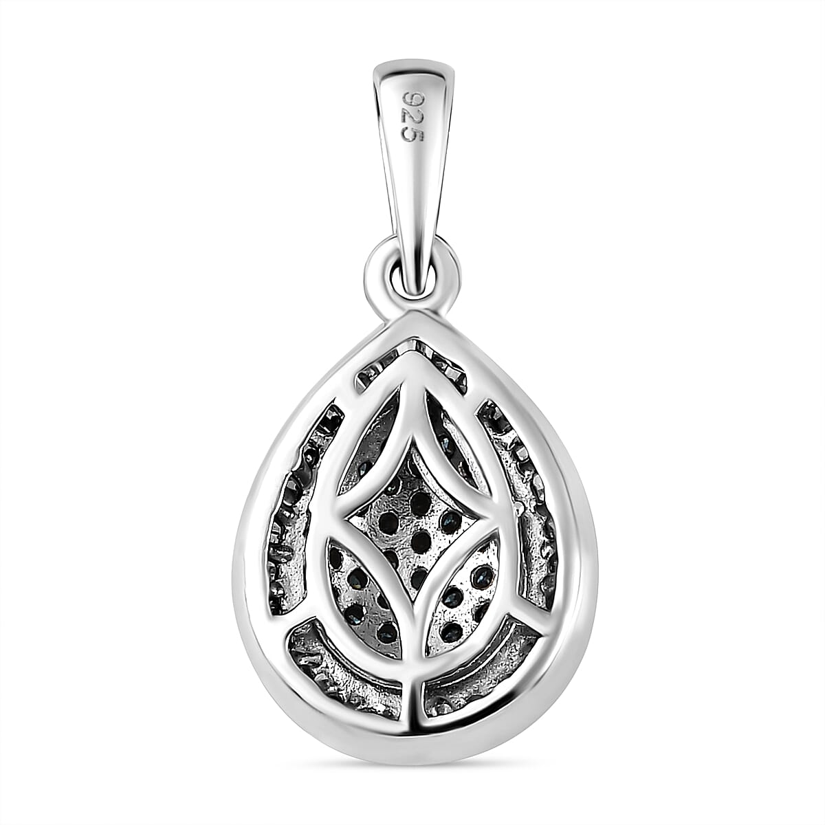 Blue &amp; White Diamond Teardrop Pendant in Platinum Overlay Sterling Silver 0.51 Ct 7658109 5