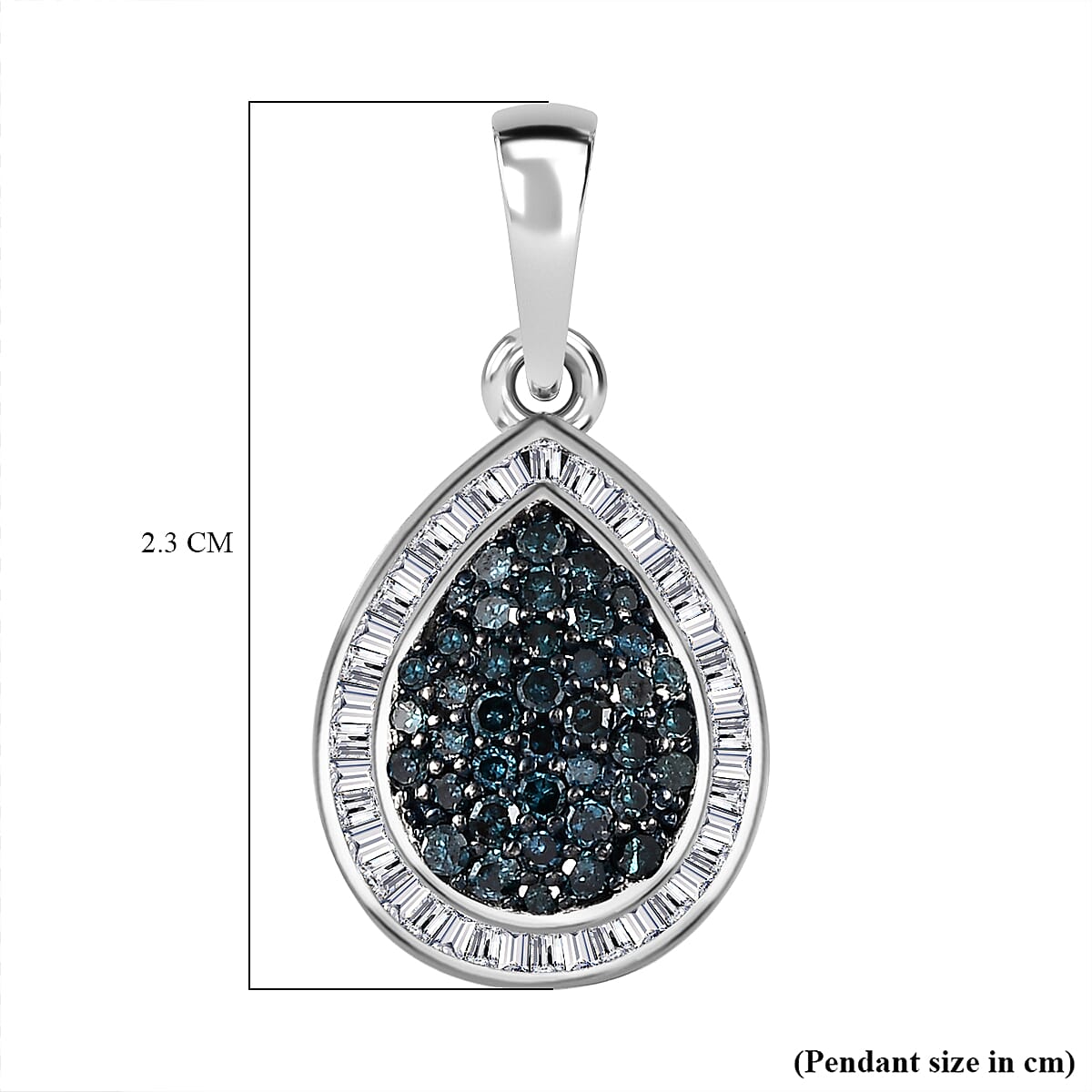 Blue &amp; White Diamond Teardrop Pendant in Platinum Overlay Sterling Silver 0.51 Ct 7658109 6