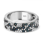 Designer Inspired -Blue & White Diamond Ring in Platinum Overlay Sterling Silver 1.00 Ct,