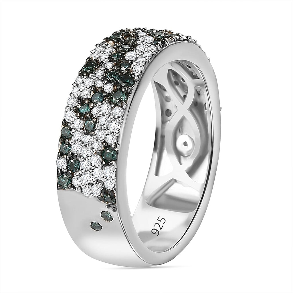 Designer Inspired -Blue & White Diamond Ring in Platinum Overlay Sterling Silver 1.00 Ct,