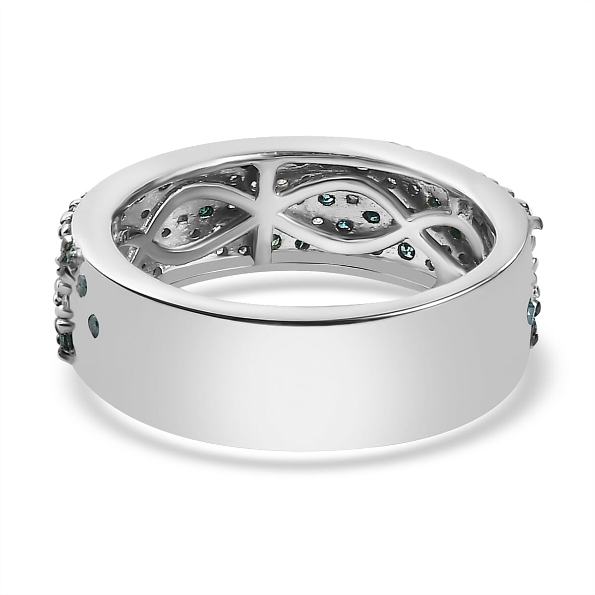 Blue and White Diamond Cluster Band Ring in Platinum Overlay Sterling Silver 7771434 5