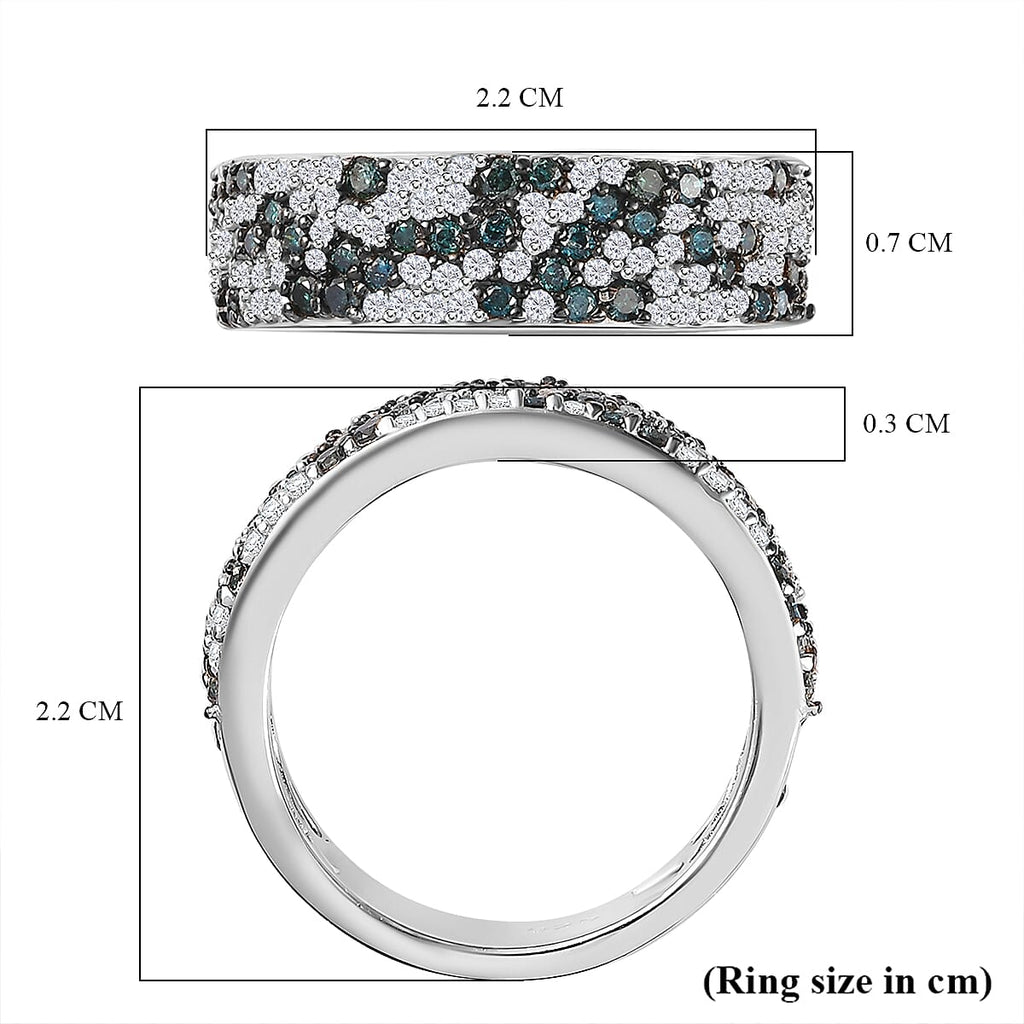 Designer Inspired -Blue & White Diamond Ring in Platinum Overlay Sterling Silver 1.00 Ct,