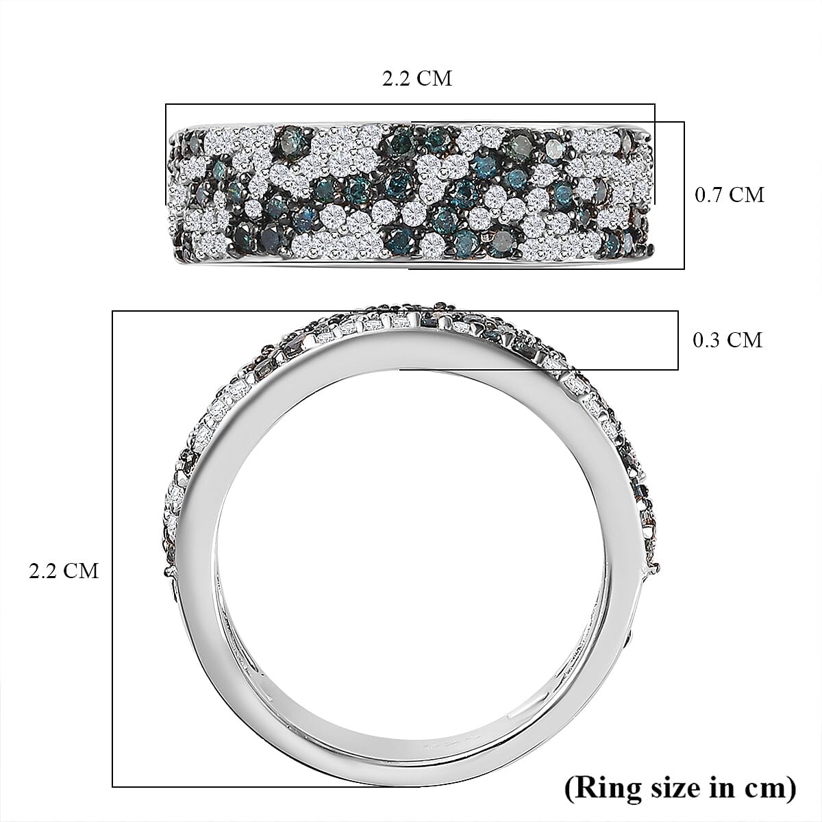 Blue and White Diamond Cluster Band Ring in Platinum Overlay Sterling Silver 7771434 6