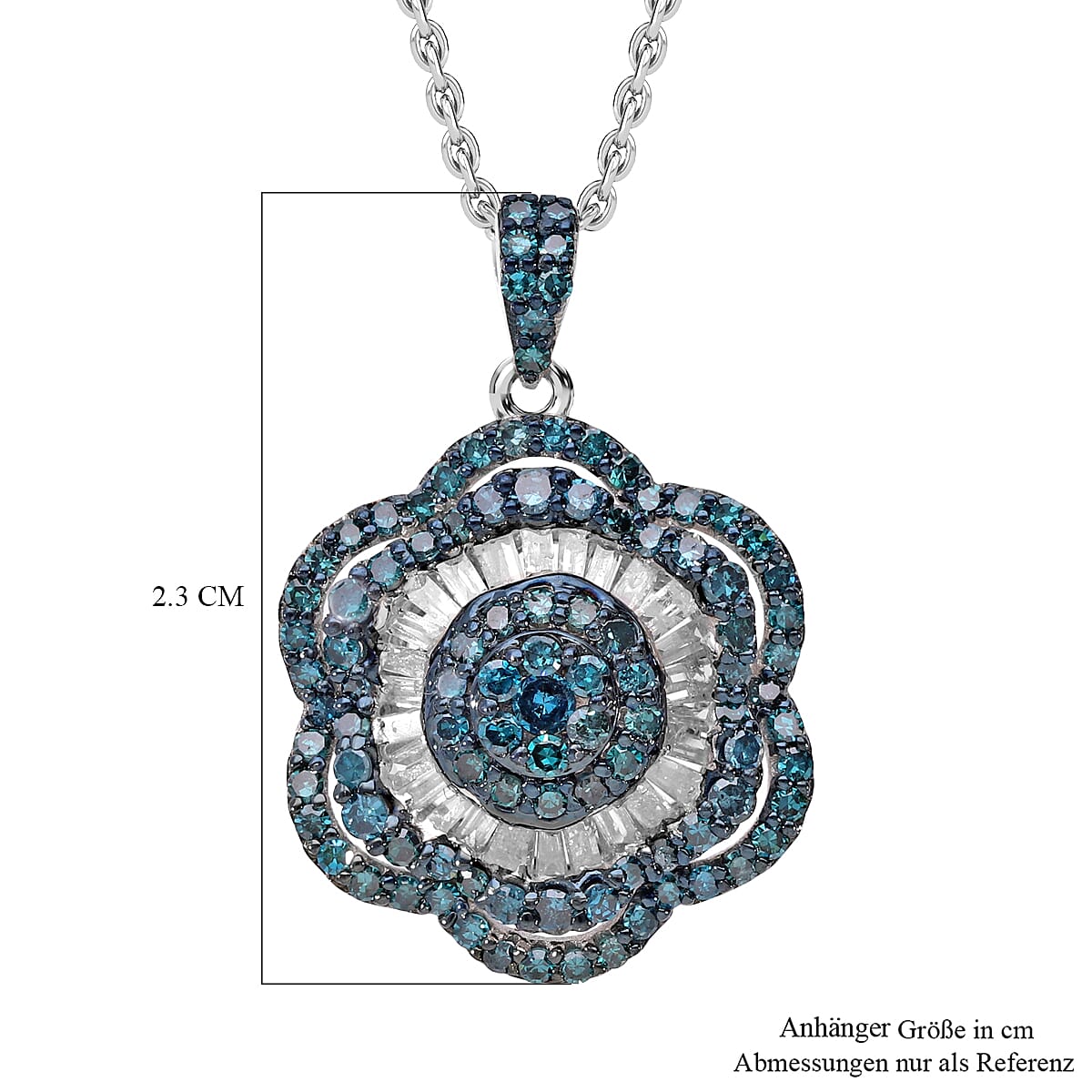 Designer Inspired- Blue Diamond and White Diamond Floral Pendant in Platinum Overlay Sterling Silver 7647179 5