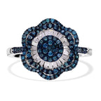 Designer Inspired- Blue Diamond and White Diamond Ring in Platinum Overlay Sterling Silver 1.00 Ct