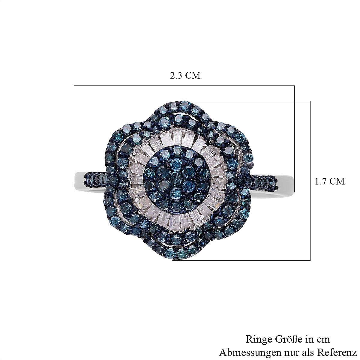 Blue Diamond and White Diamond Ring in Platinum Overlay Sterling Silver 7686585 10