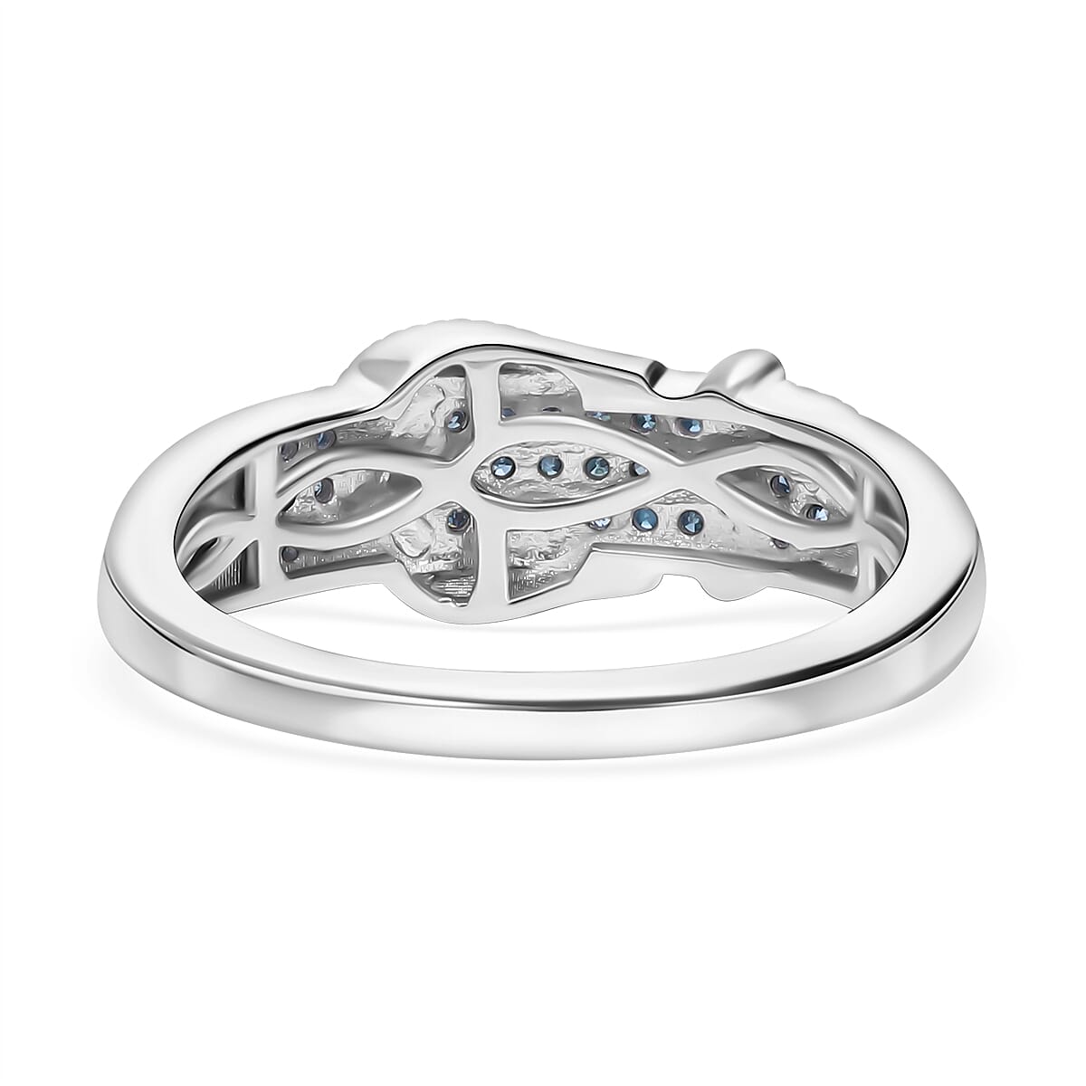 Designer Inspired Closeout - Blue Diamond with White Diamond  Buckle Ring in Platinum Overlay Sterling Silver 0.25 Ct 7806752 3