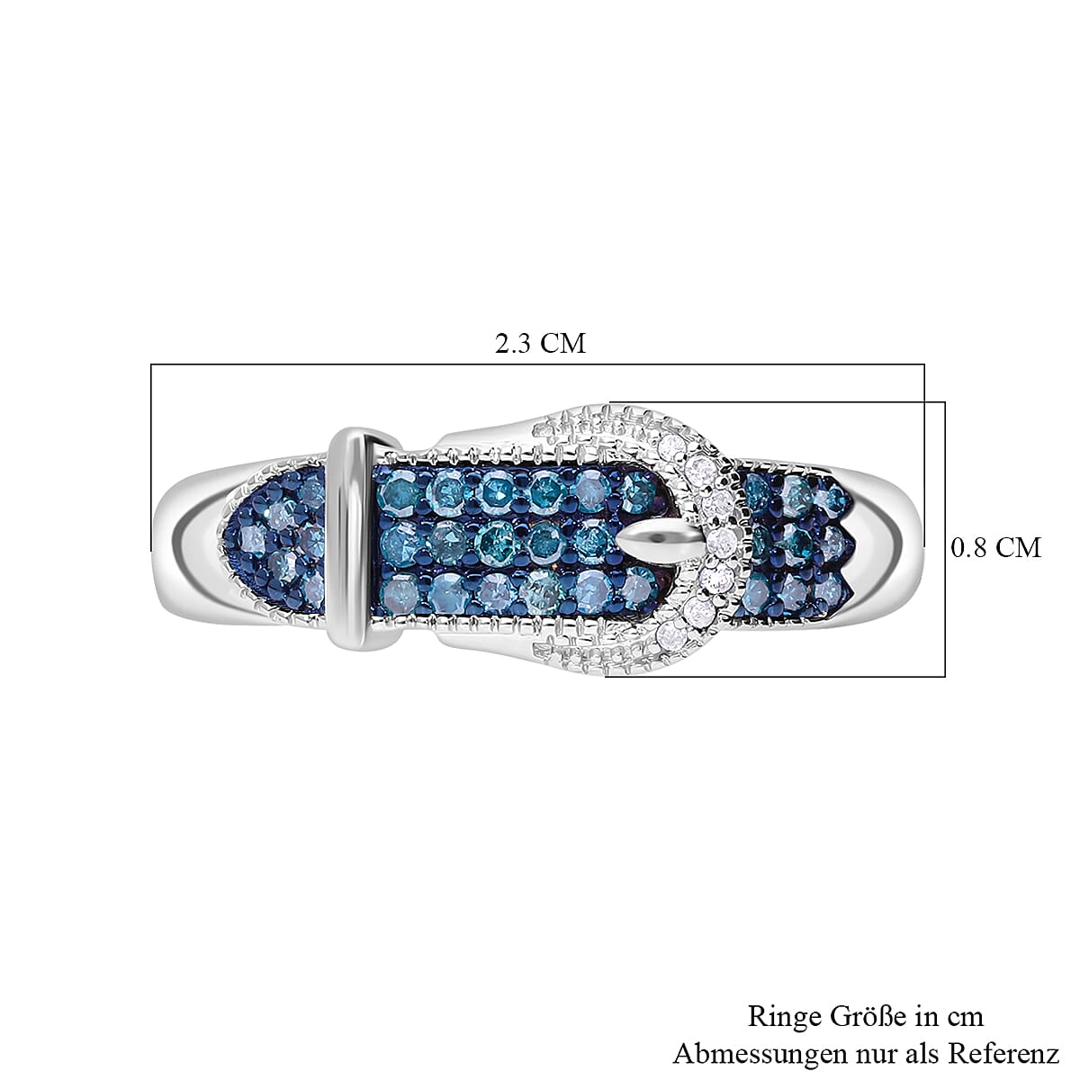Designer Inspired Closeout - Blue Diamond with White Diamond  Buckle Ring in Platinum Overlay Sterling Silver 0.25 Ct 7806752 4